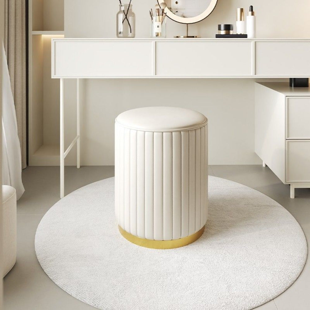 Nordic Chic Storage Ottoman – Stylish Round Pouffe with Storage and Mirror Finish