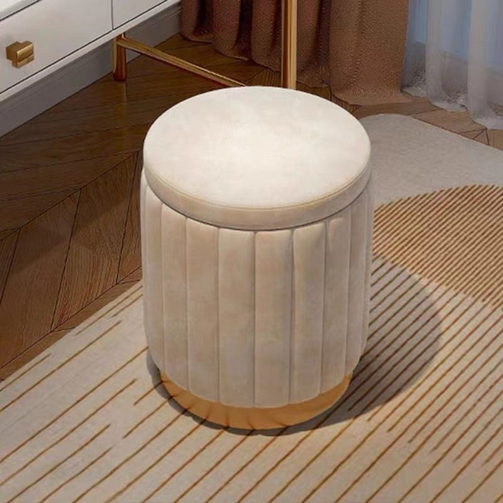 Nordic Chic Storage Ottoman – Stylish Round Pouffe with Storage and Mirror Finish