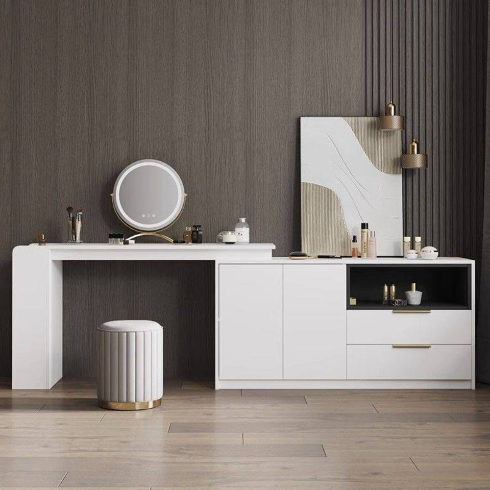 Nordic Chic Storage Ottoman – Stylish Round Pouffe with Storage and Mirror Finish