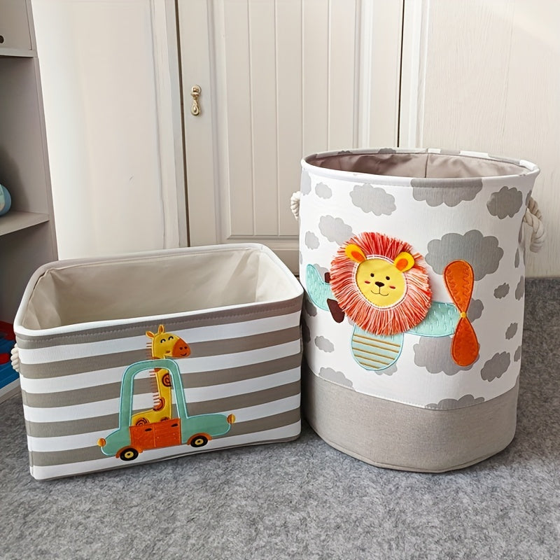 Storage Basket for Toys and Clothes – Cartoon Lion and Giraffe Design