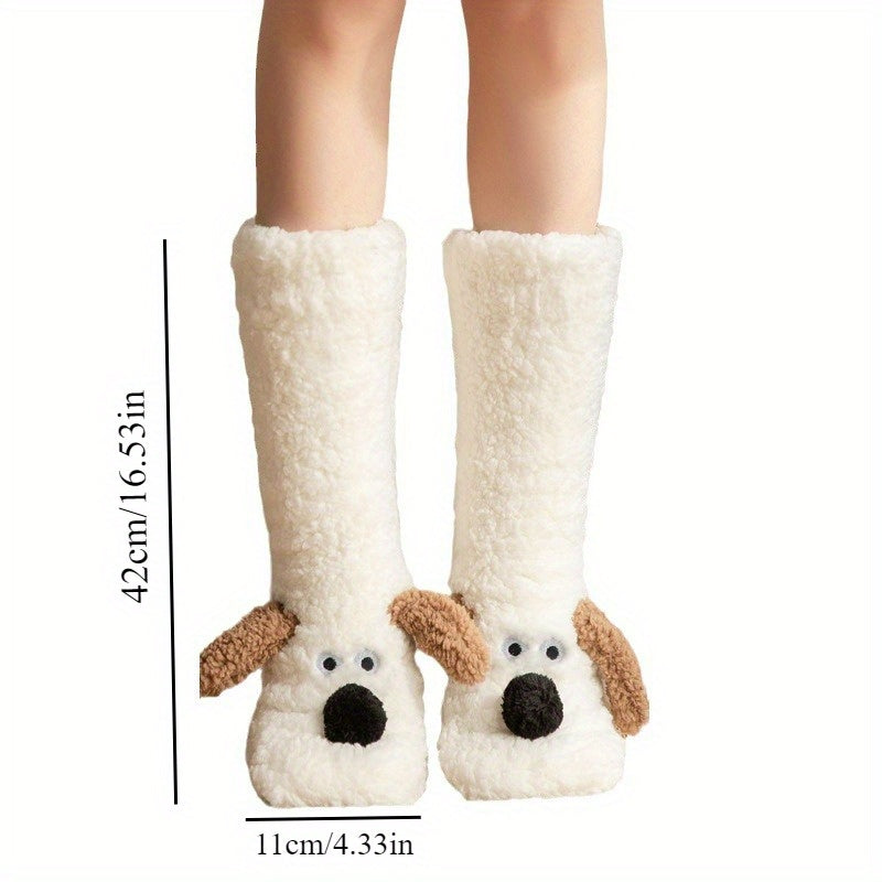 Ladies' Cozy Cartoon Dog Winter Socks - Soft and Warm Slipper Socks with Cute Animal Design