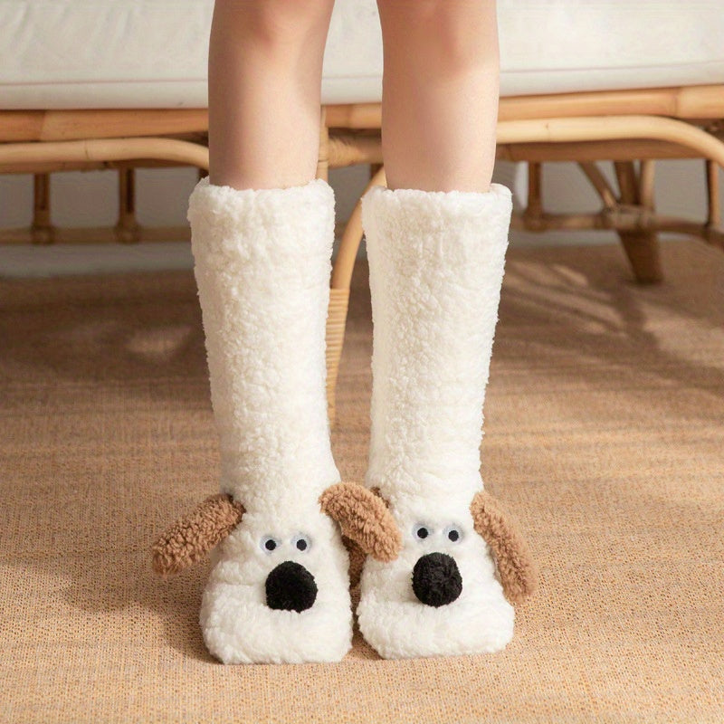 Ladies' Cozy Cartoon Dog Winter Socks - Soft and Warm Slipper Socks with Cute Animal Design