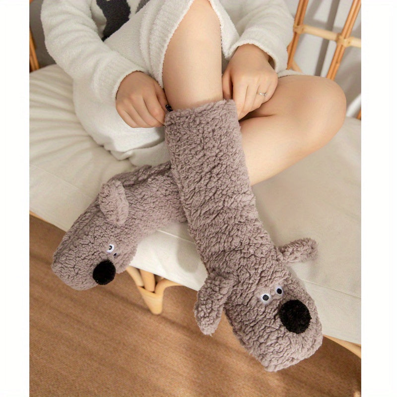 Ladies' Cozy Cartoon Dog Winter Socks - Soft and Warm Slipper Socks with Cute Animal Design