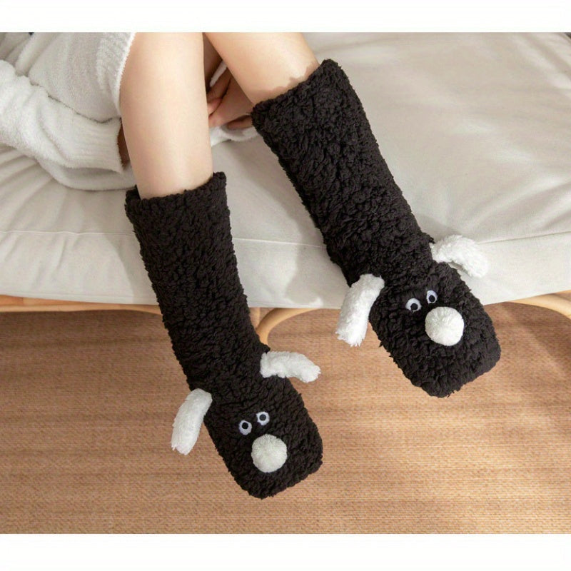 Ladies' Cozy Cartoon Dog Winter Socks - Soft and Warm Slipper Socks with Cute Animal Design