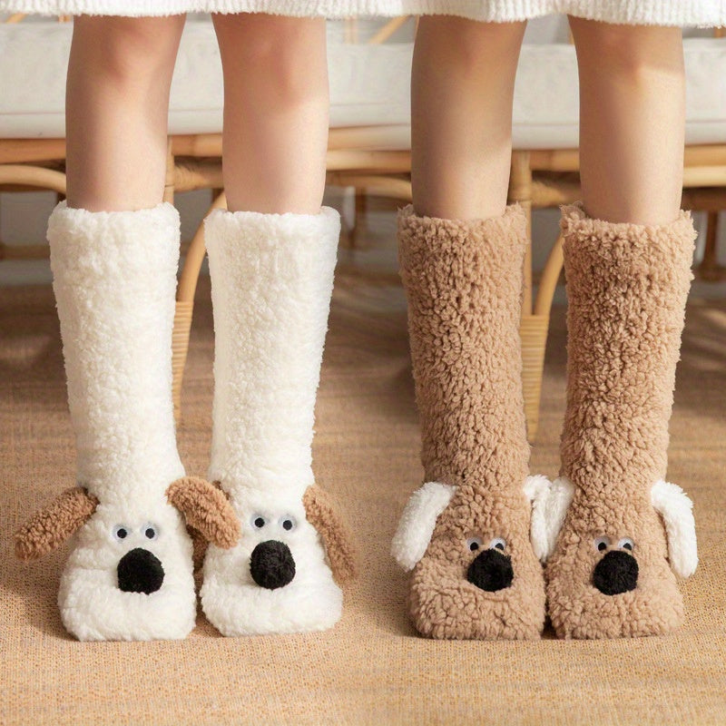 Ladies' Cozy Cartoon Dog Winter Socks - Soft and Warm Slipper Socks with Cute Animal Design