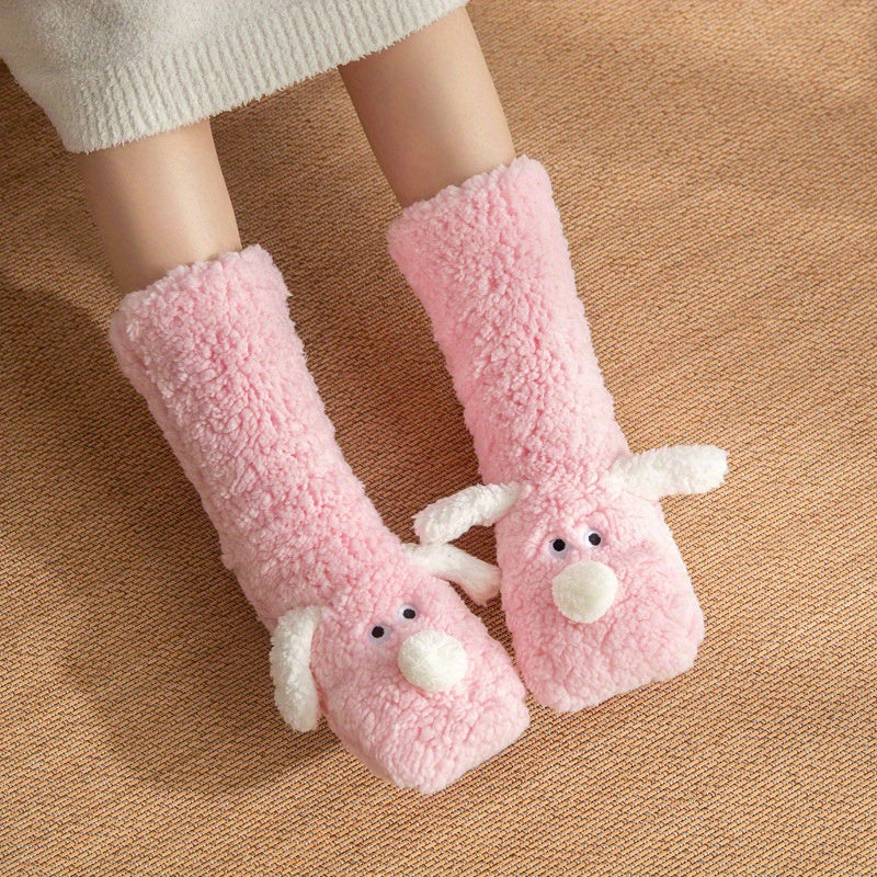 Ladies' Cozy Cartoon Dog Winter Socks - Soft and Warm Slipper Socks with Cute Animal Design