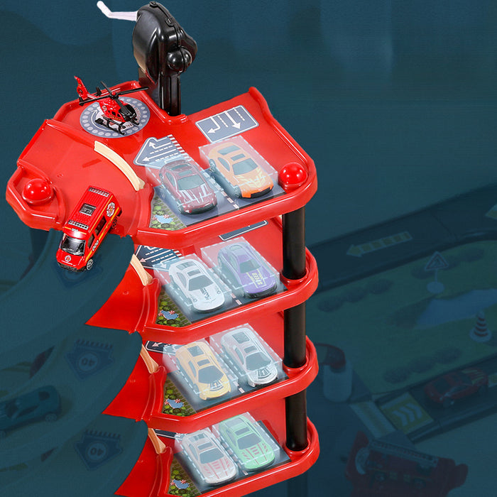 FirePark Garage Playset - Multi-Storey with Fire Engines and Traffic Signs for Adventurous Children