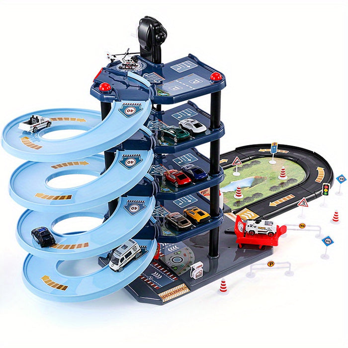 FirePark Garage Playset - Multi-Storey with Fire Engines and Traffic Signs for Adventurous Children