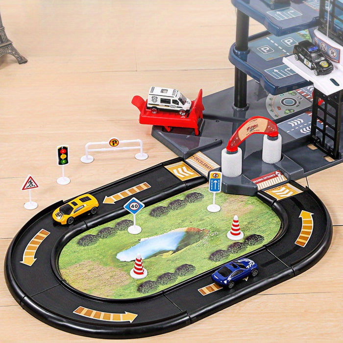FirePark Garage Playset - Multi-Storey with Fire Engines and Traffic Signs for Adventurous Children