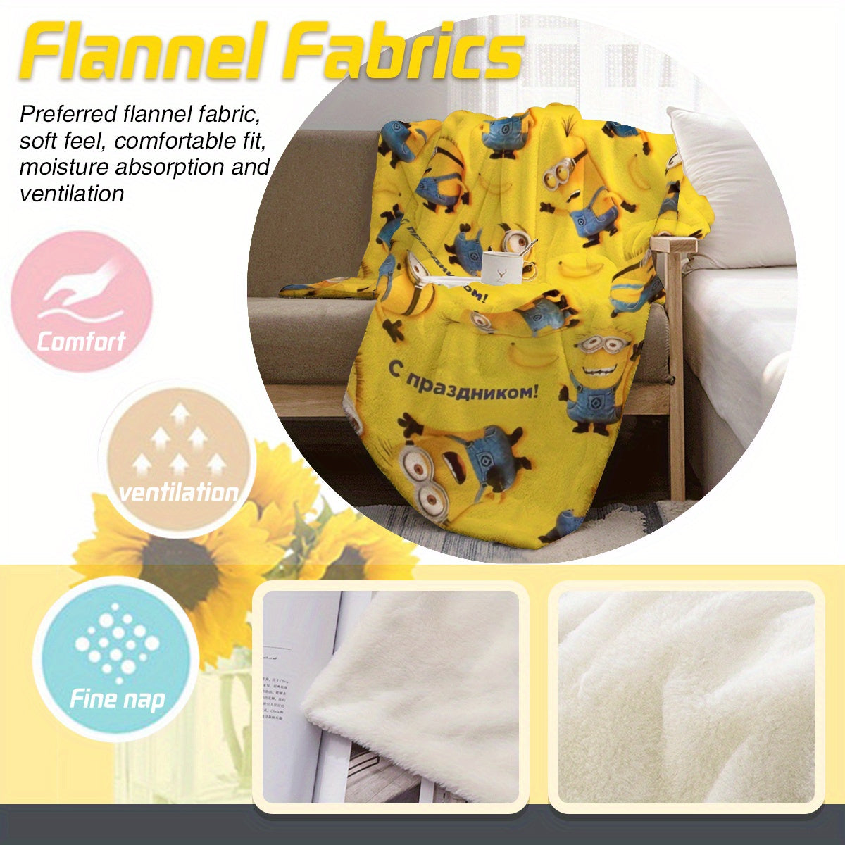 Minions Fleece Blanket - Soft & Warm Flannel Blanket for Children