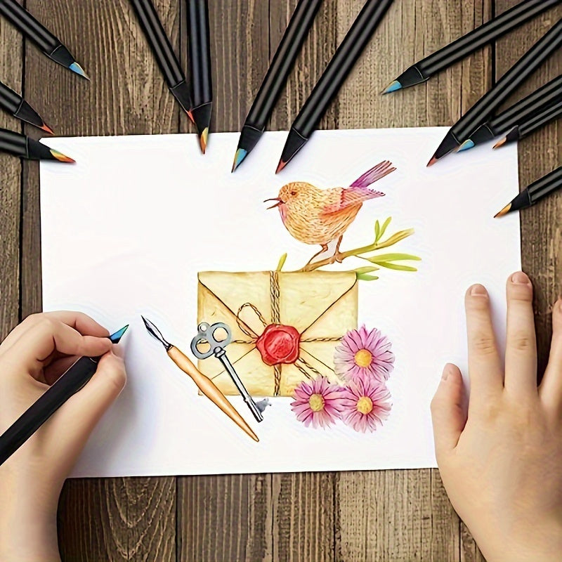 12-Pack Rainbow-Coloured Pencils – Gradient Pencils with 2mm Graphite for Art and Writing