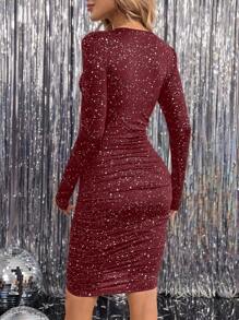 Elegant Glitter Dress with Long Sleeves and V-Neck for the Holidays - CRISTINA