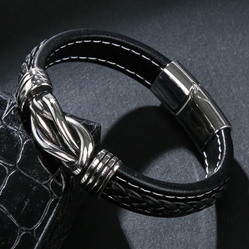 PrestigeBond Son Bracelet | Elegant leather bracelet with engraved tag, ideal for heartfelt gifting