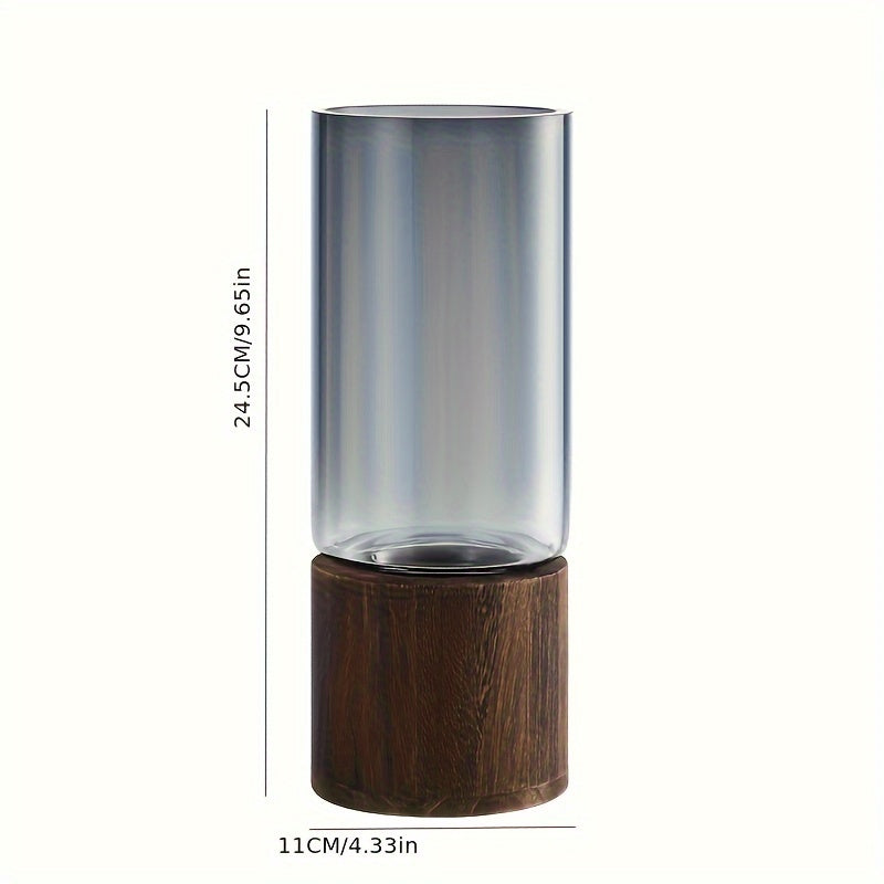 Luxury Glass Vase with Wooden Base - Elegant and Modern