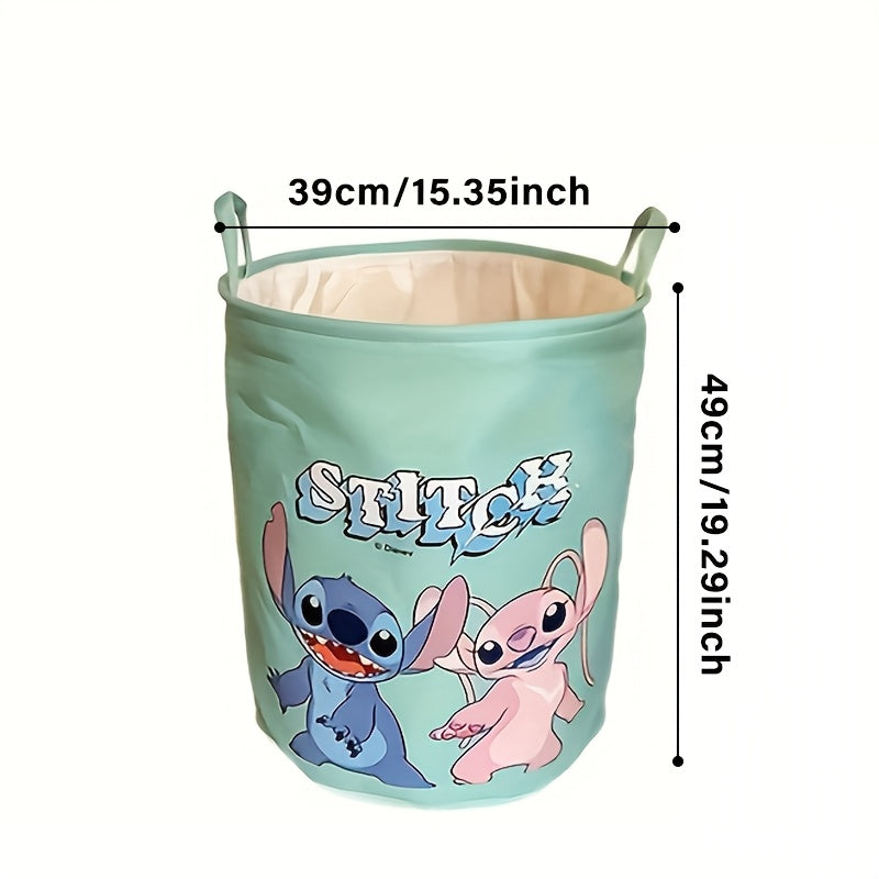 Stitch-Themed Foldable Laundry Basket - Spacious Polyester Organiser with Handles