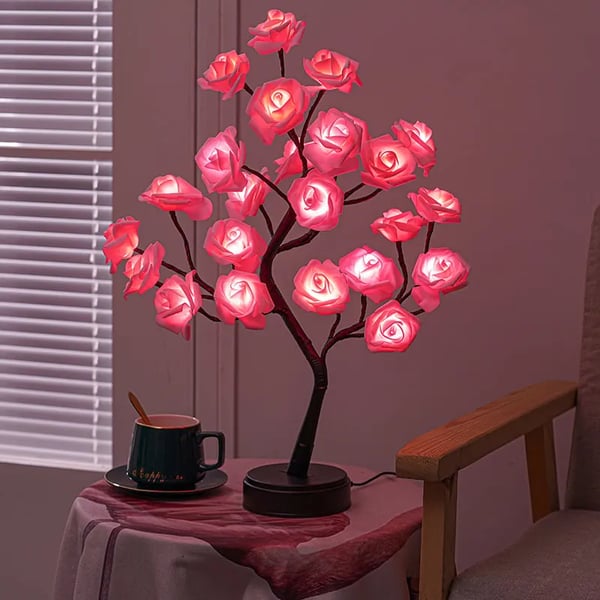 Rose Flower Tree Lamp - Elegant LED Table Lamp | Table Lamp with Rose Blossom | Adjustable LED | Dimmable Ambient Lighting | Plastic | IP66 | Unique Design | Romantic Table Lamp | Decorative Lighting | Modern Elegance