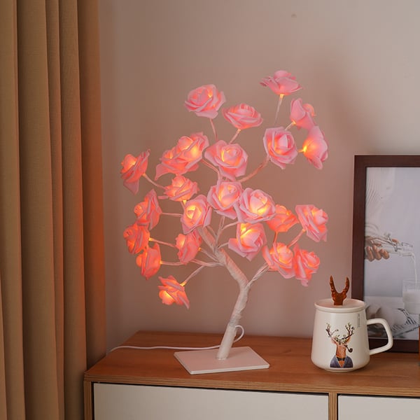 Rose Flower Tree Lamp - Elegant LED Table Lamp | Table Lamp with Rose Blossom | Adjustable LED | Dimmable Ambient Lighting | Plastic | IP66 | Unique Design | Romantic Table Lamp | Decorative Lighting | Modern Elegance