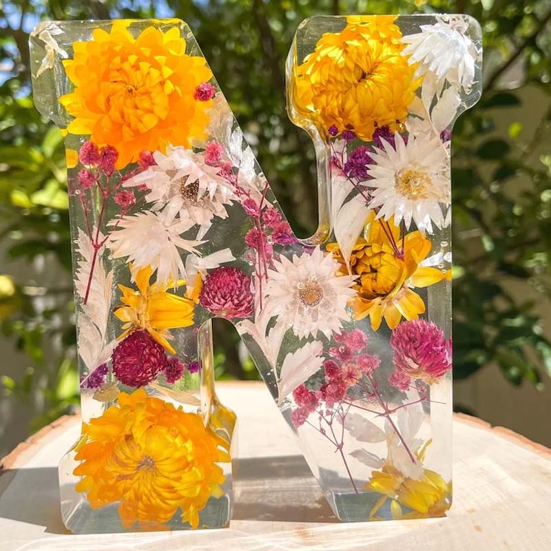 LumiFlair Floral Initial Night Lamp | Custom Resin Letter Light with Soft LED Glow