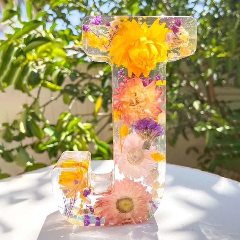 LumiFlair Floral Initial Night Lamp | Custom Resin Letter Light with Soft LED Glow