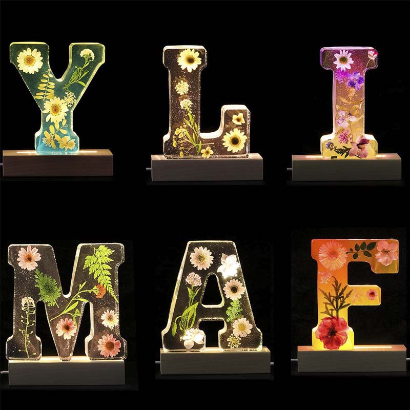 LumiFlair Floral Initial Night Lamp | Custom Resin Letter Light with Soft LED Glow
