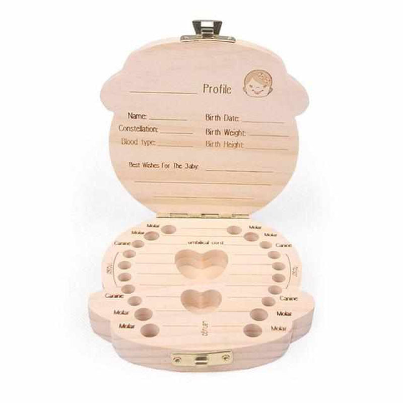 Wooden Box for Milk Teeth with Compartments to Remember the Tooth Transition