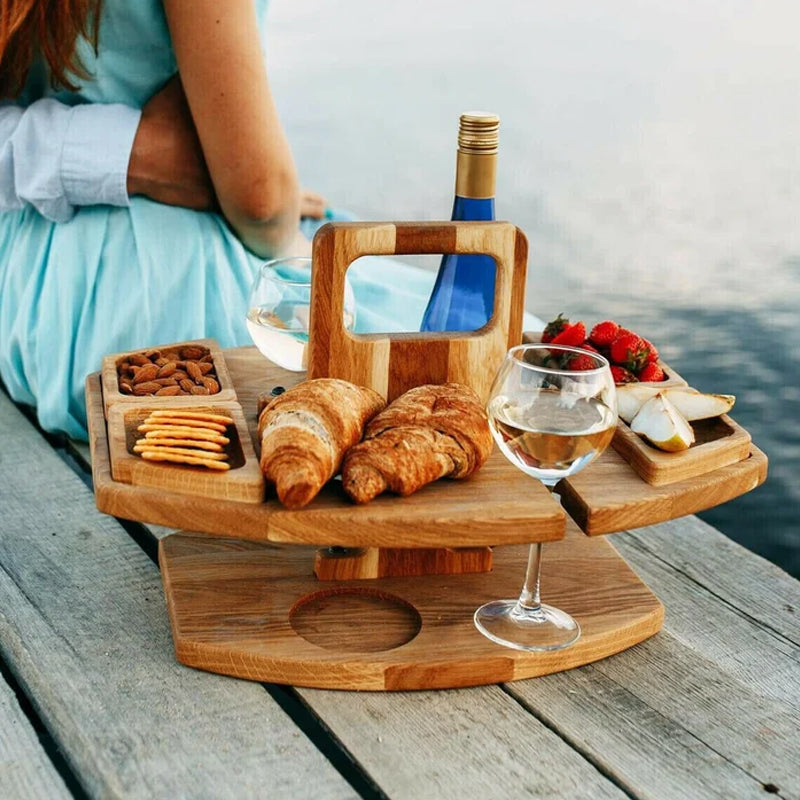 Elegant Wooden Picnic Wine Table – Practical and Luxurious