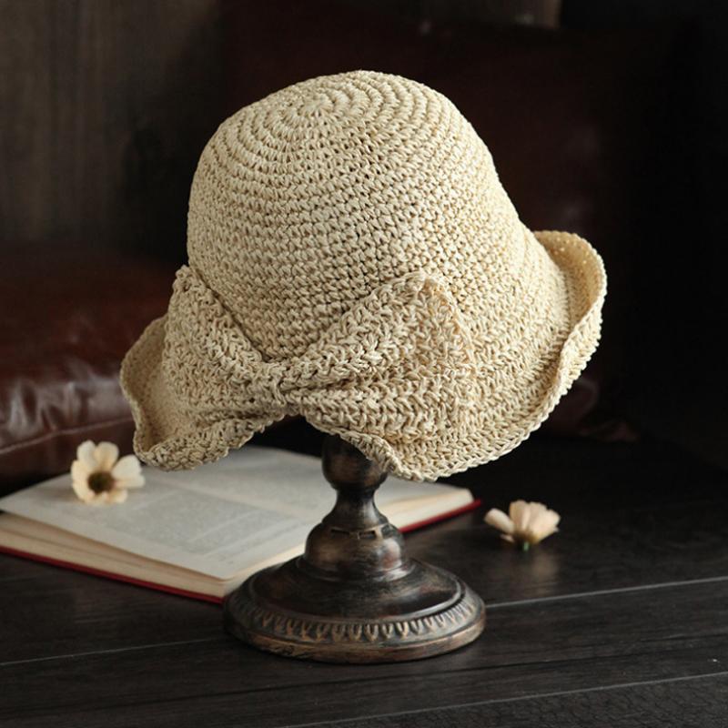 Retro Foldable Straw Hat with Bow
