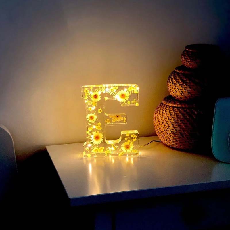 Night Light Made of Resin with Floral Pattern