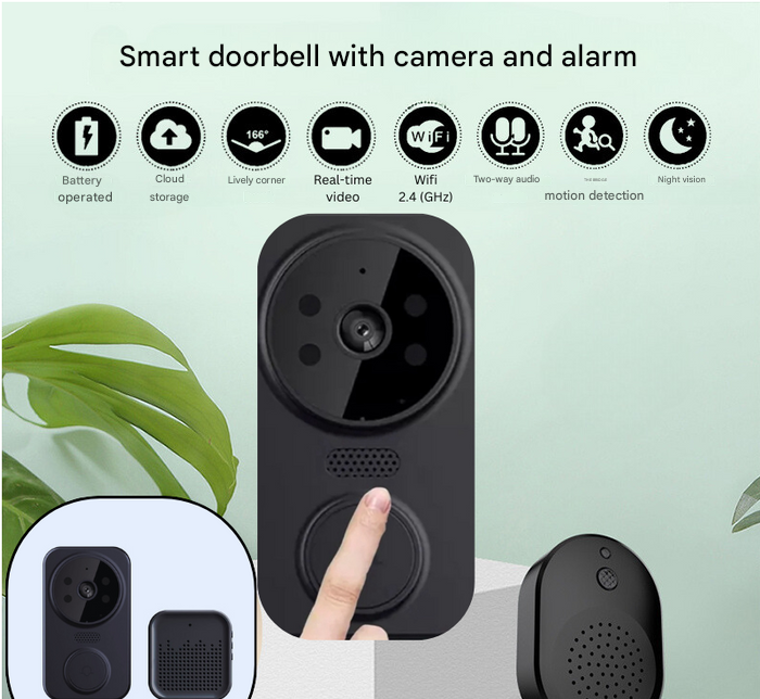 Black Smart Wi-Fi Doorbell with Camera – Noctiq