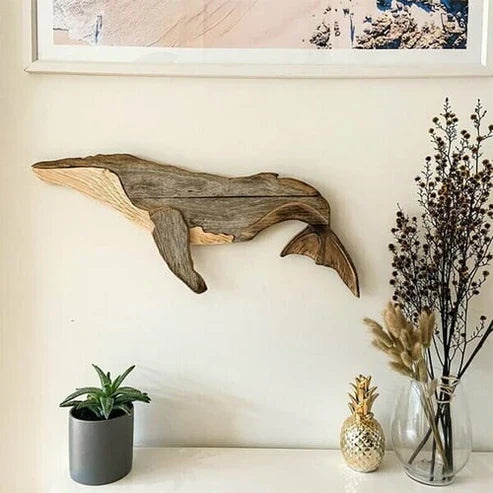 OceanHaven Pine Whale Wall Ornament | Elegant handcrafted maritime decor for modern homes