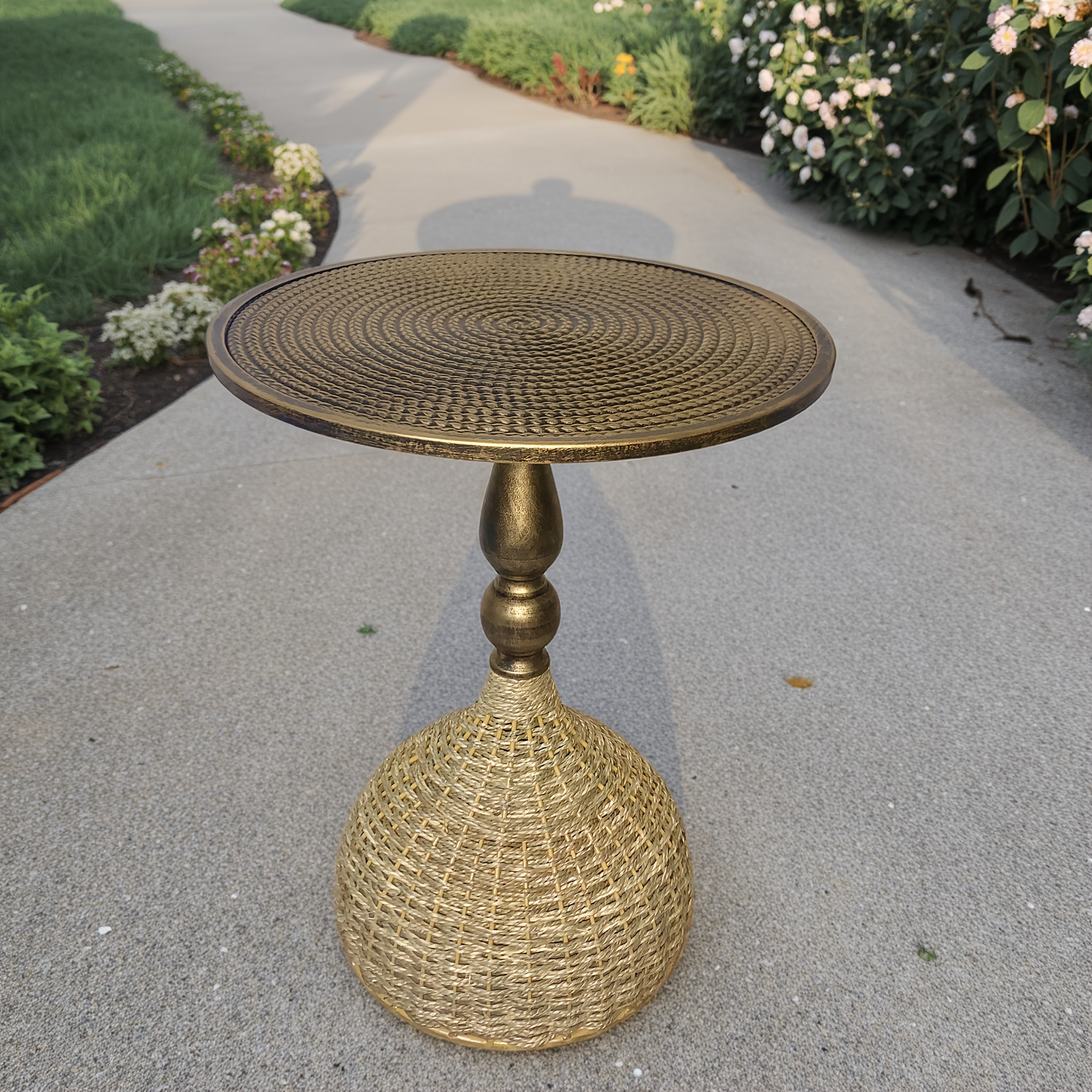 Handmade Water Hyacinth Coffee Table – Antique Bronze Look