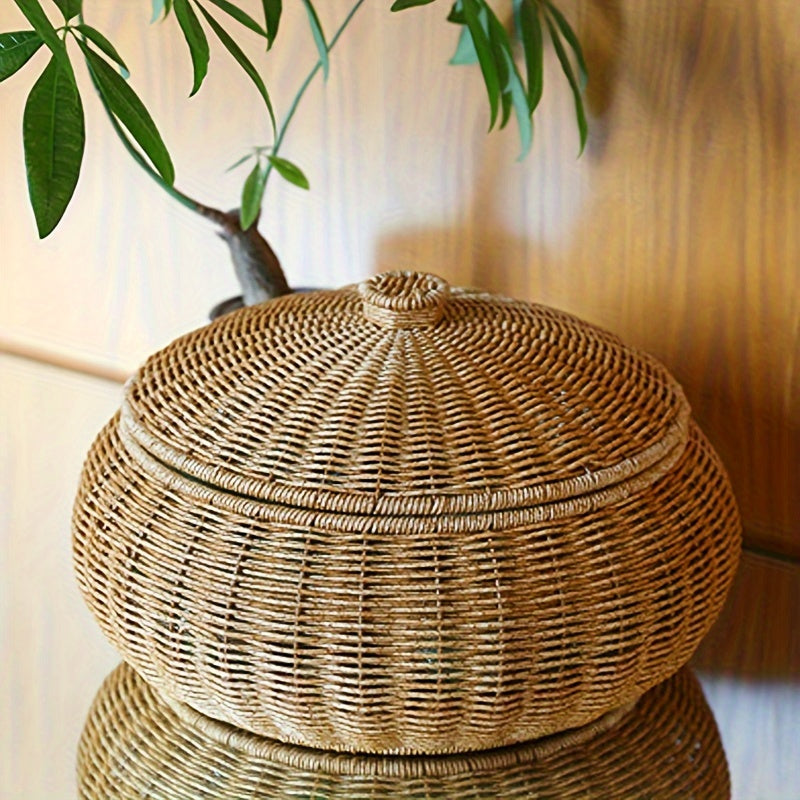 Rustic Woven Storage Basket with Lid - Versatile and Durable