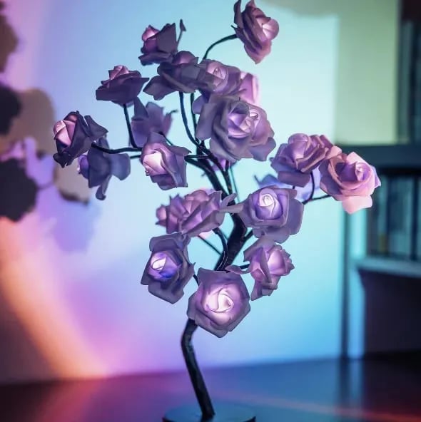 Rose Flower Tree Lamp - Elegant LED Table Lamp | Table Lamp with Rose Blossom | Adjustable LED | Dimmable Ambient Lighting | Plastic | IP66 | Unique Design | Romantic Table Lamp | Decorative Lighting | Modern Elegance