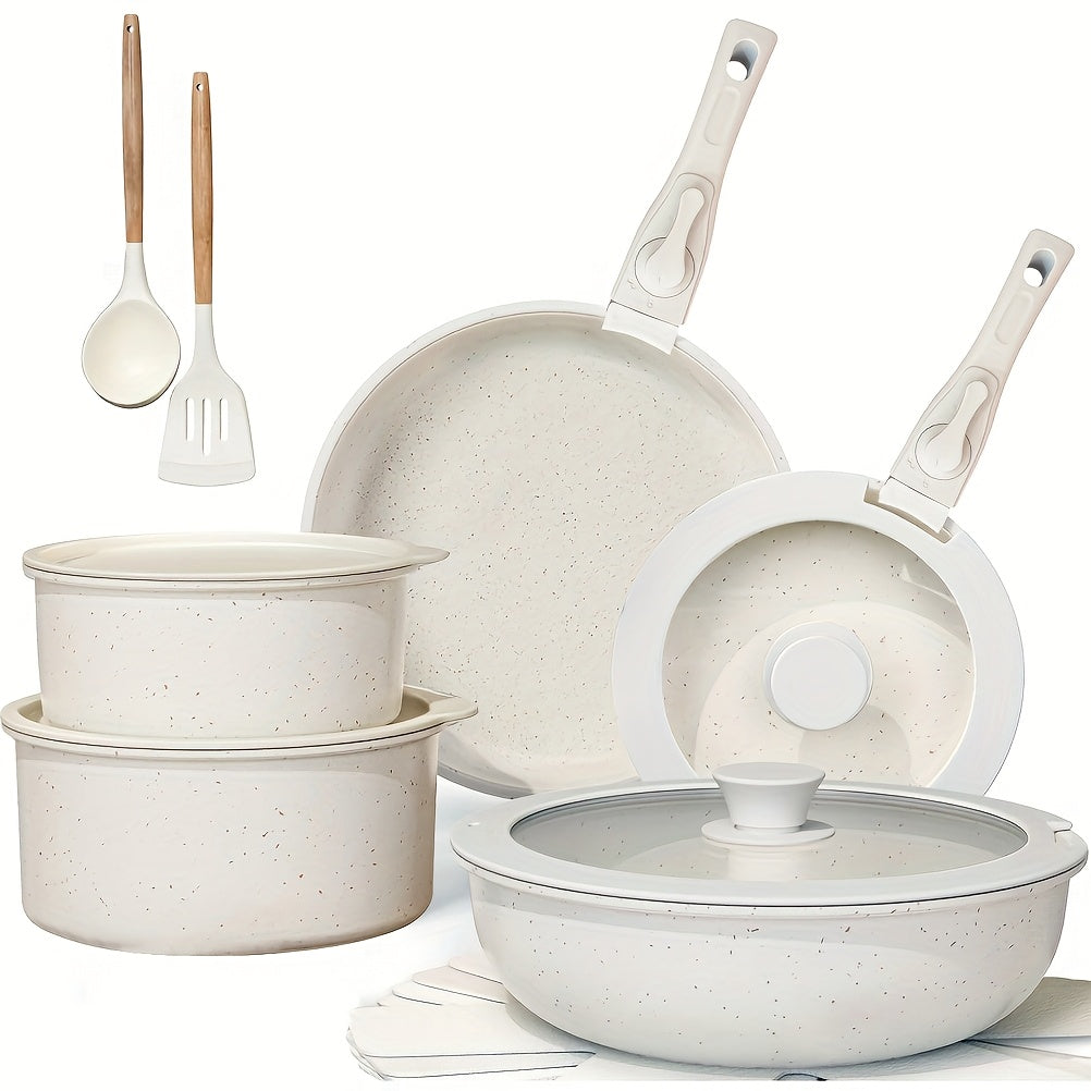 17-Piece Ceramic Cookware Set – Including Removable Handles and Deep Frying Pan