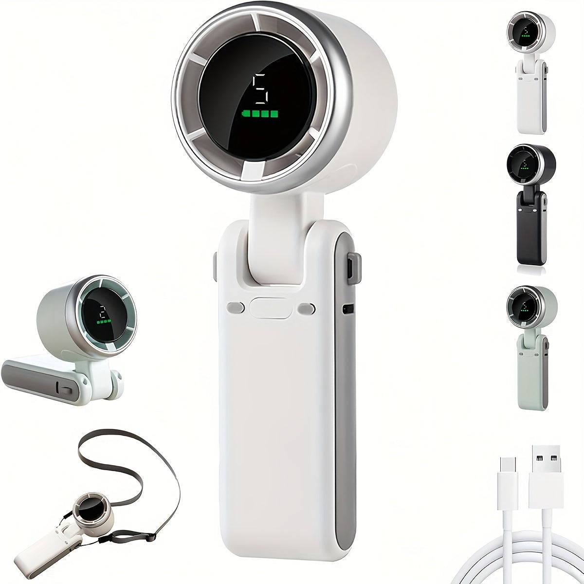 Compact Turbo Handheld Fan – 3-in-1 USB Rechargeable with 5 Speeds