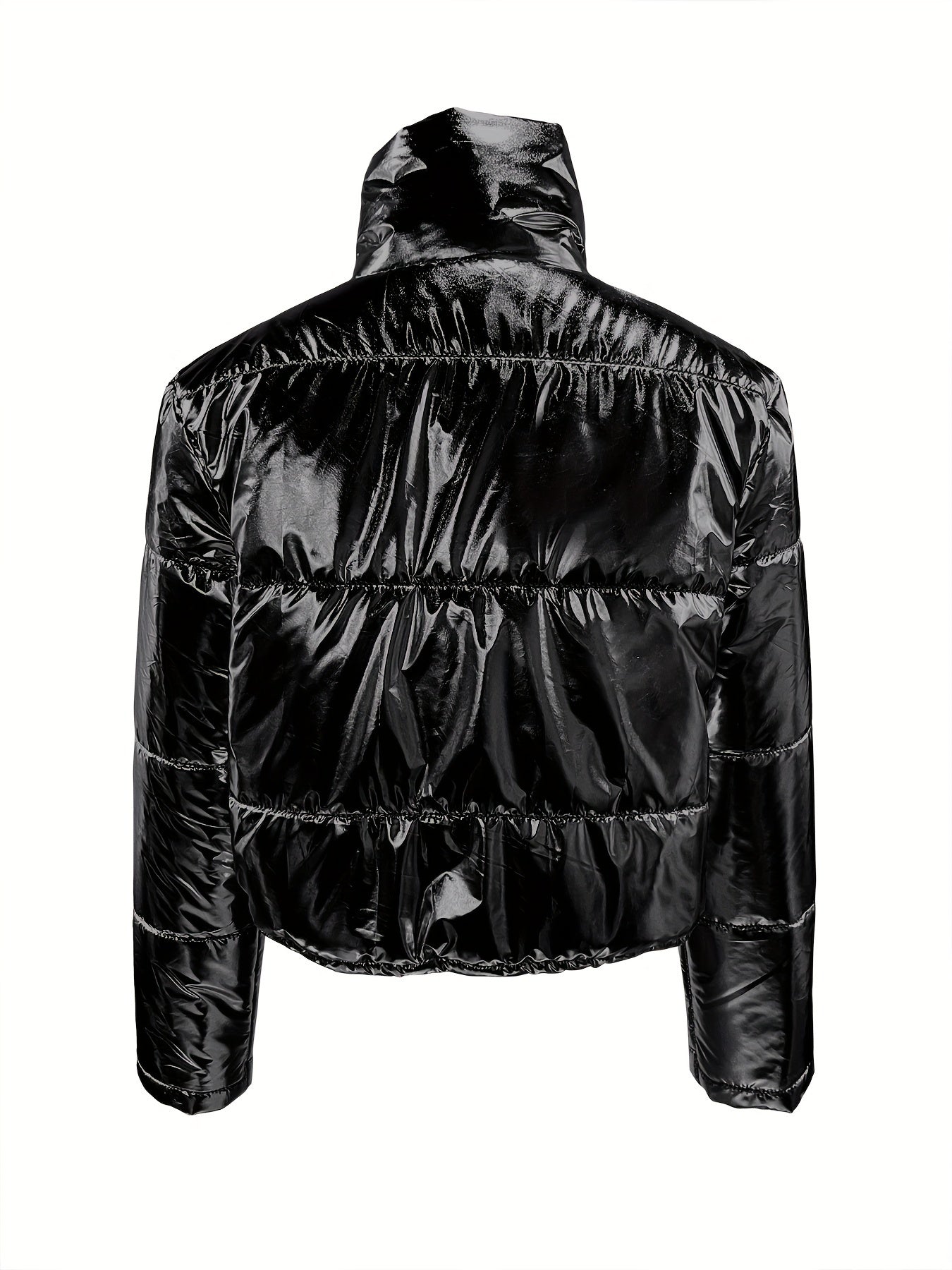 Shiny Short Jacket with Zip - Warm and Stylish Winter Jacket for Women