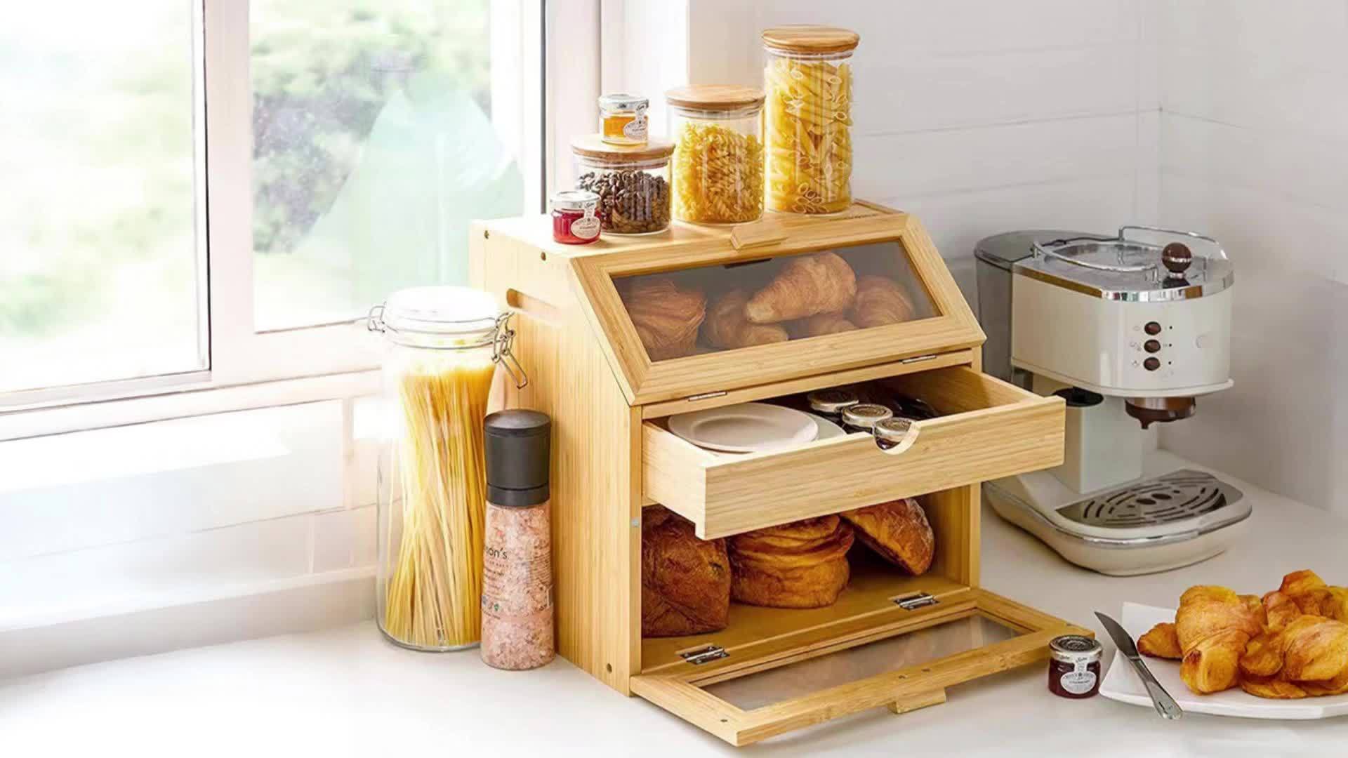 Bamboo Bread Box with Double Shelves – Practical and Stylish