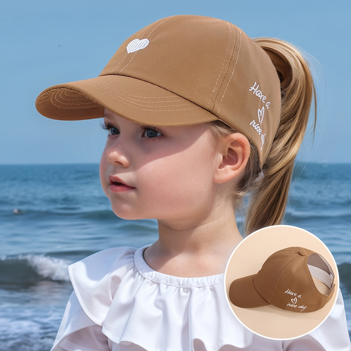 Adjustable Baseball Cap for Kids – Heart Embroidery and Breathable Comfort
