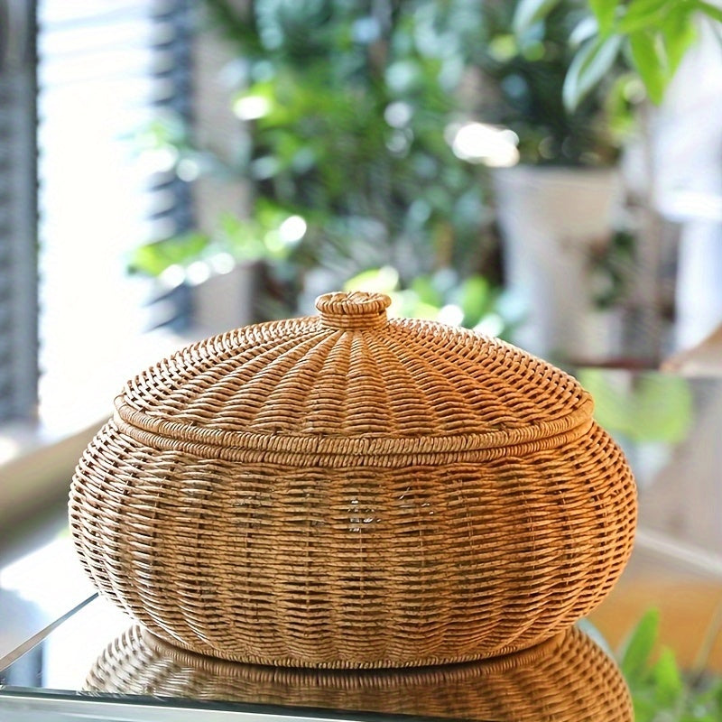 Rustic Woven Storage Basket with Lid - Versatile and Durable