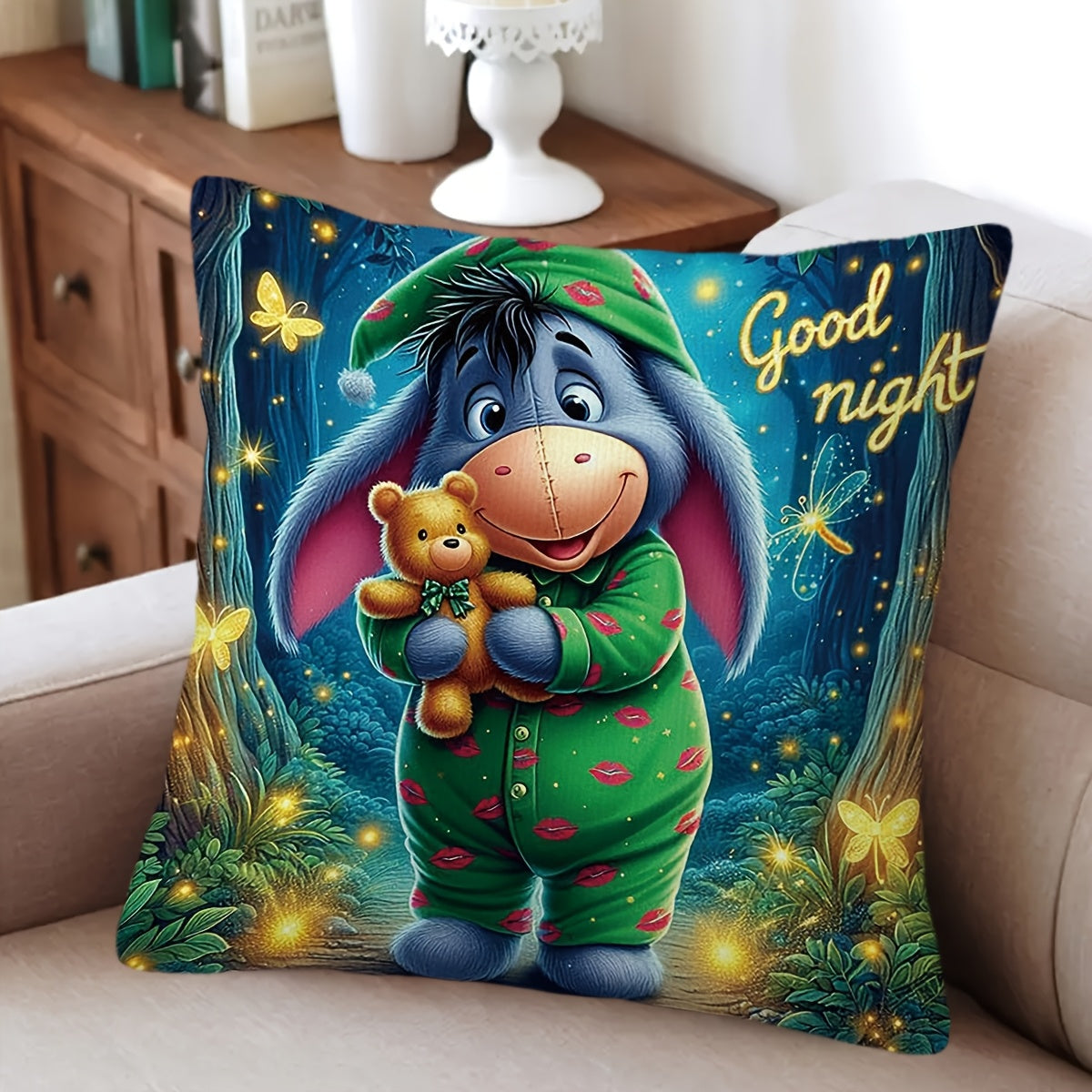 Eeyore Plush Cushion Cover - Playful Double-Sided Design with Zip for Living Room and Bedroom