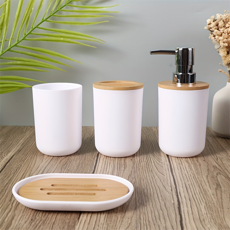 Bathroom Accessories Set with Bamboo Lid – 4-Piece Set for Bathroom Décor