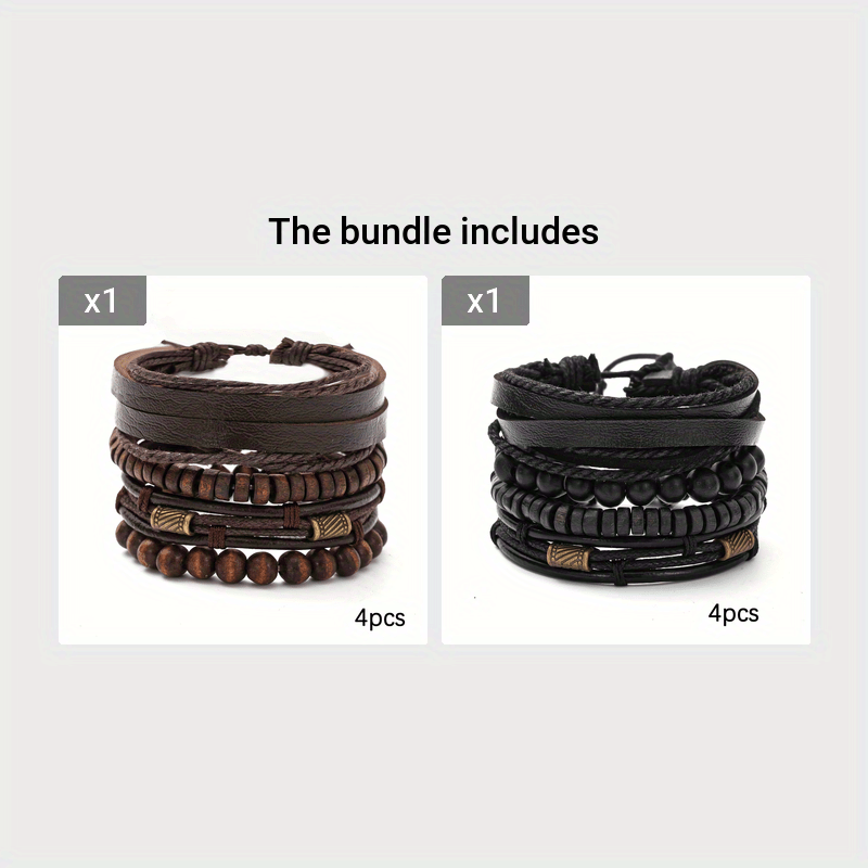 Stylish Leather and Wooden Bracelet Set - For the Modern Man