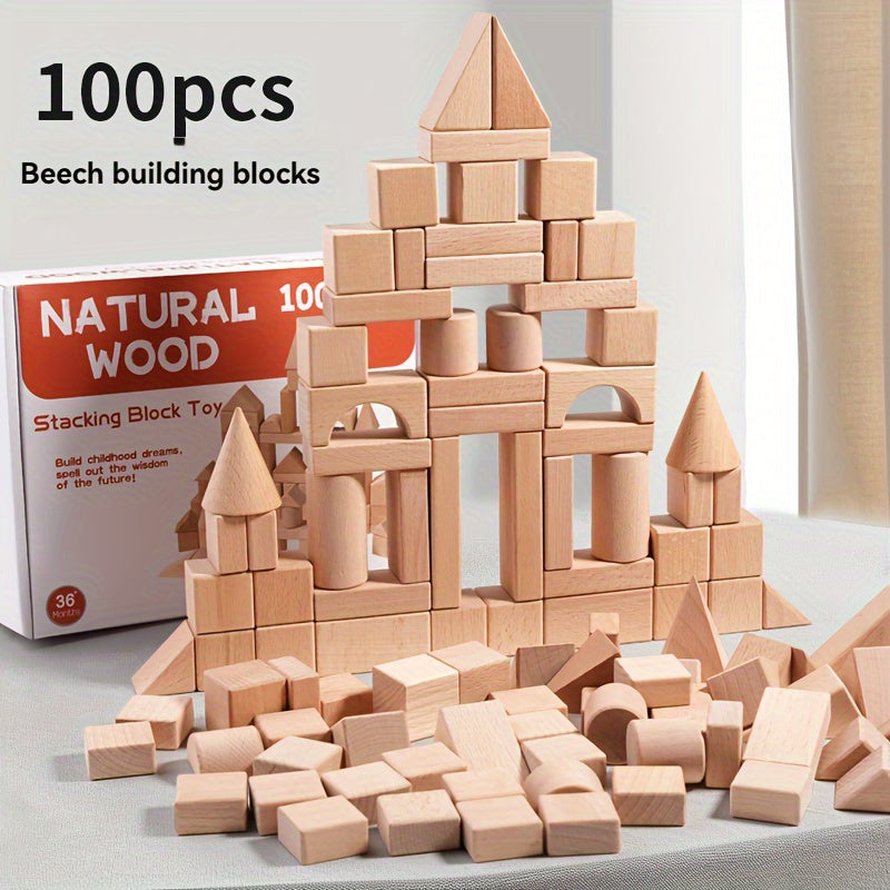 Natural Wooden Building Blocks Set - For Creative Play and Education