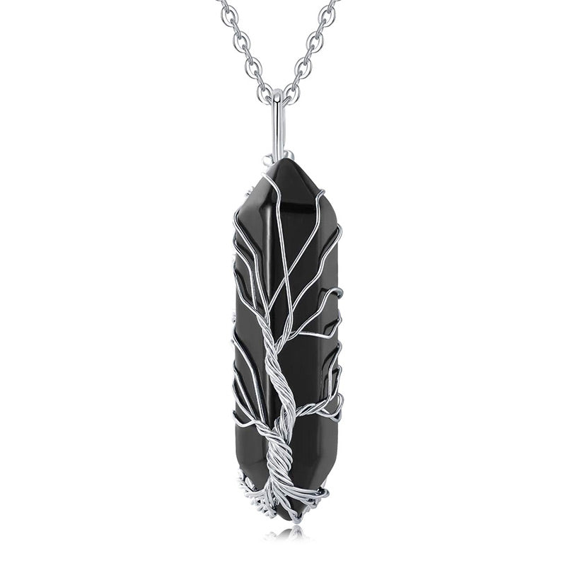 Stylish Crystal and Tree of Life Gemstone Necklace – Elara