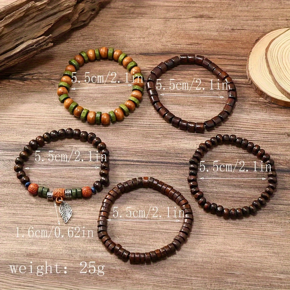 Natural Wooden Bead Bracelets Set - For the Stylish Man
