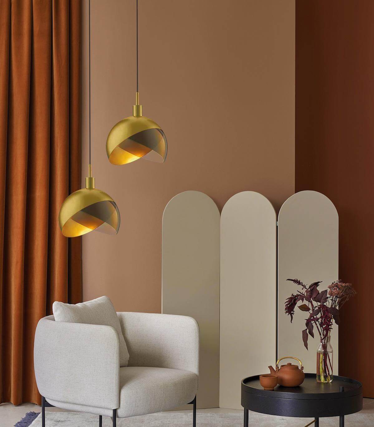 Pendant Light - Smoky Glass & Gold