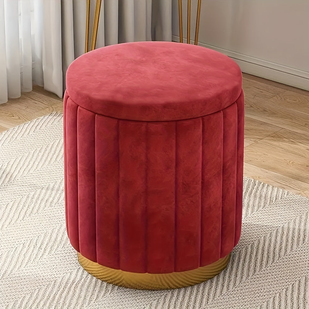 Nordic Chic Storage Ottoman – Stylish Round Pouffe with Storage and Mirror Finish
