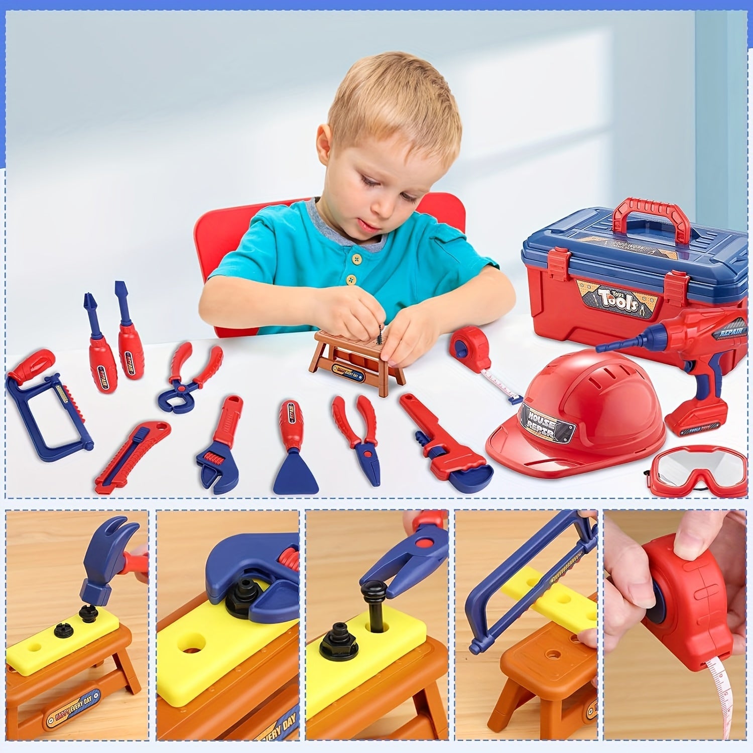 48-Piece Tool Set for Children – With Electric Drill, Safety Helmet and Storage Bag