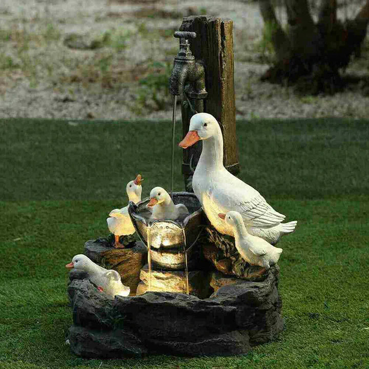 QuackHaven Duck Family Fountain - Decorative and Tranquil Garden Ornament - Lightweight and Ideal for Outdoors