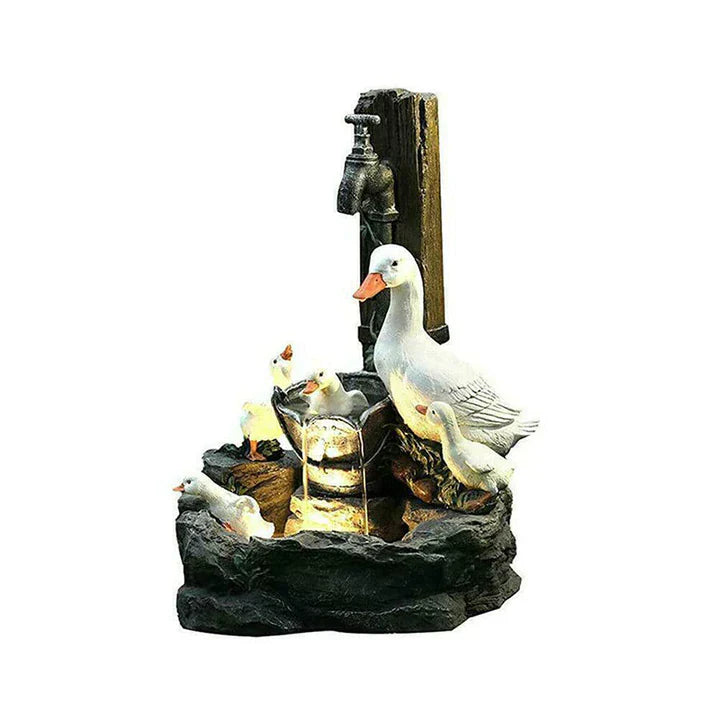 QuackHaven Duck Family Fountain - Decorative and Tranquil Garden Ornament - Lightweight and Ideal for Outdoors
